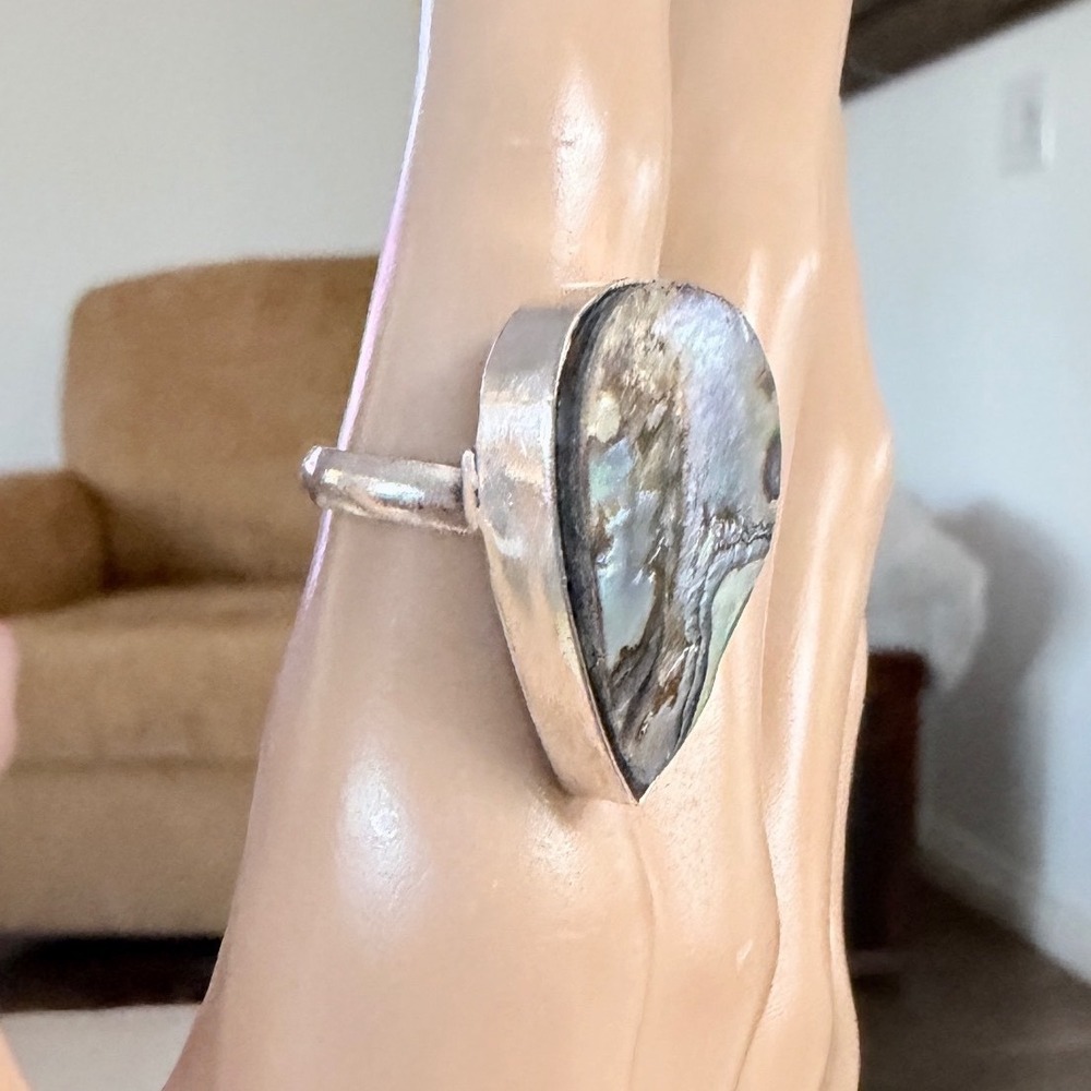 Handcrafted Abalone Ring Women Multi New Silver Plated Adjustable Teardrop - Picture 4 of 11